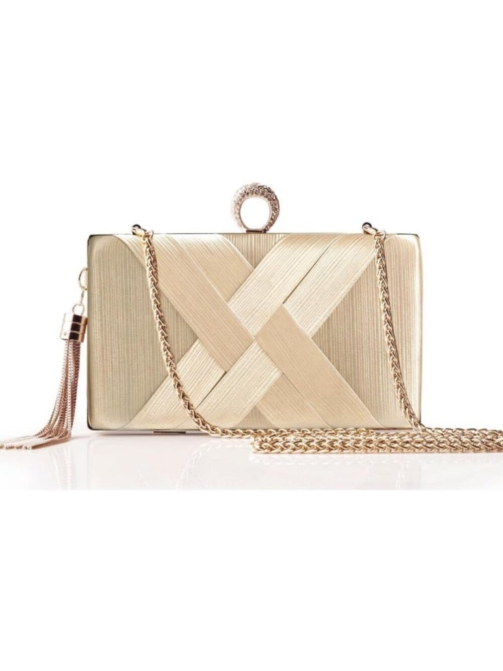 Women's Champagne Tassel Clutch Purse Textured Handbag Wedding Party Evening Bag